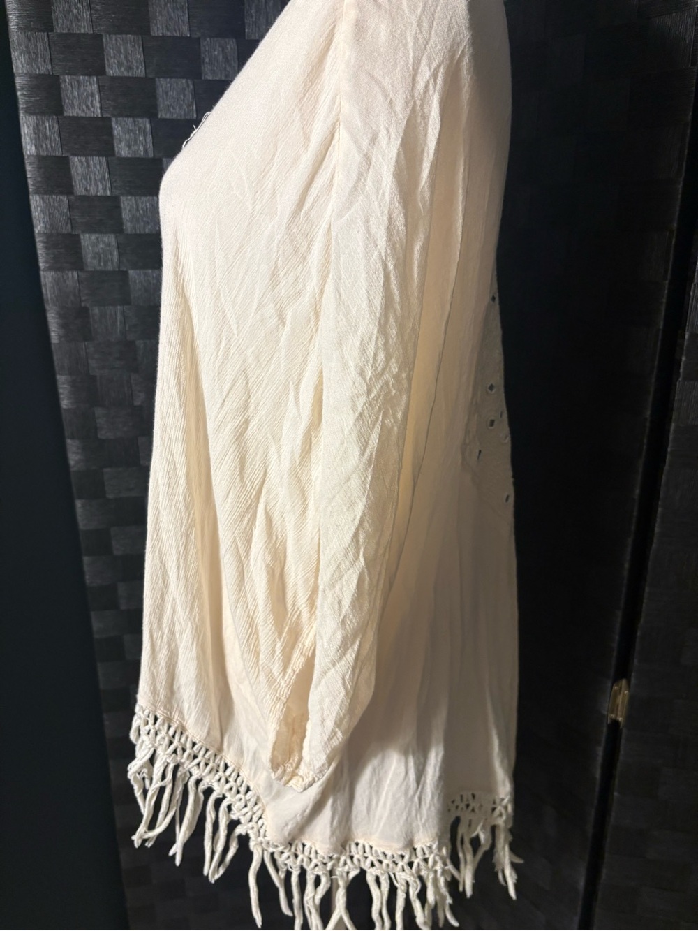 American Eagle Boho Mirror Kimono Cardigan Cream Fringe Shisha Festival - Picture 2 of 4